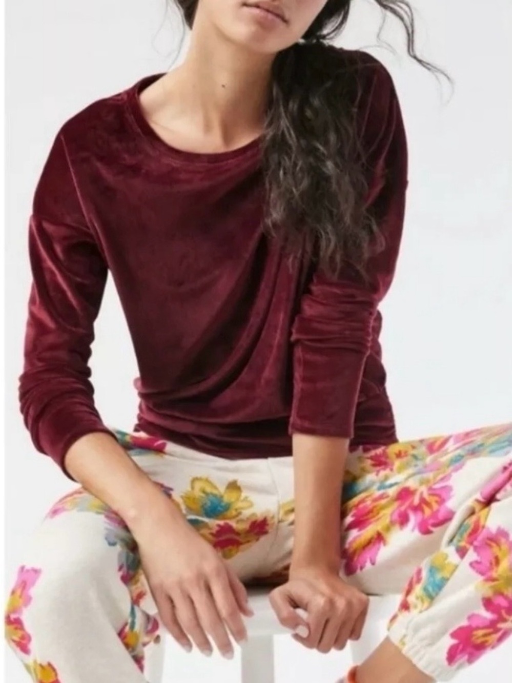 Anthropologie Burgundy Saturday Sunday Velour Top. Small